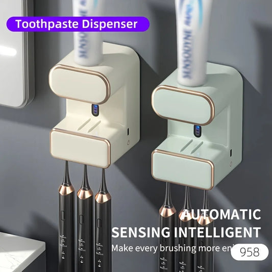 Automatic Toothpaste Dispenser,  Toothbrush Holder For Bathroom Wall, Toothbrush Shelf With Toothpaste Squeezer, Bathroom Access